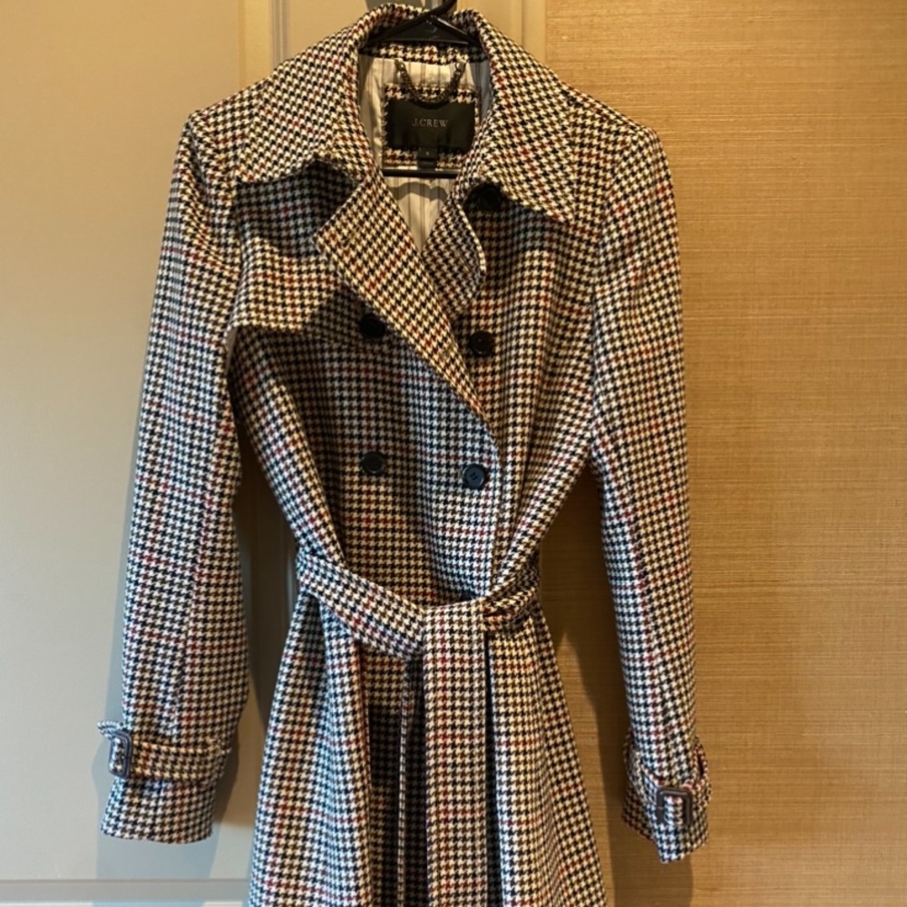 J Crew Plaid Wool Trench Coat